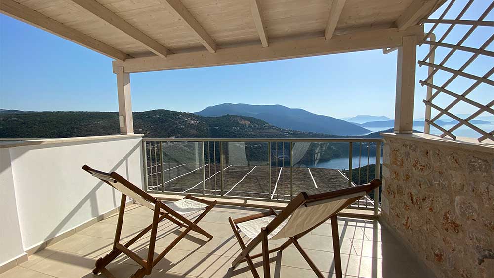 terrace with canopy upstairs Villa Tranquility in Sivota Greece