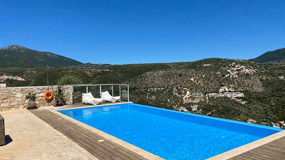 swimming pool Villa Tranquility in Sivota Greece with mountain view